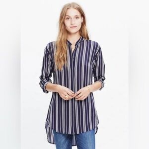 Madewell Blue Stripe Mulberry Silk Tunic Size Medium